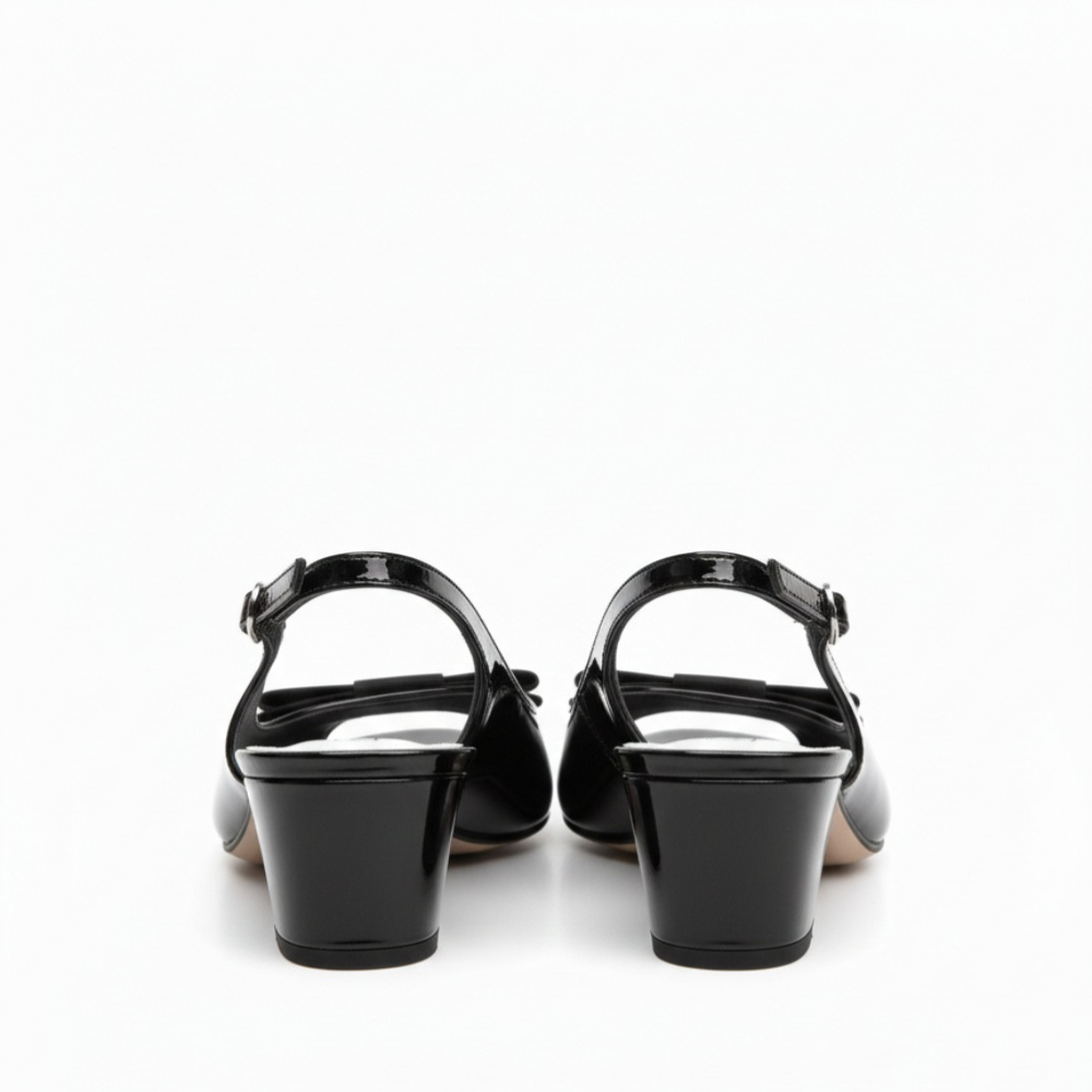 Womens Slingback Shoes with Glossy Black Patent Finish